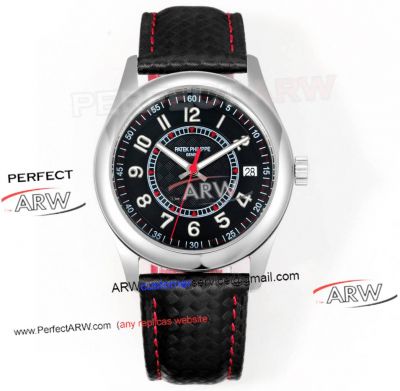 Patek Philippe Calatrava Black Dial Red Hand Staninless Steel Swiss Replica Watch 